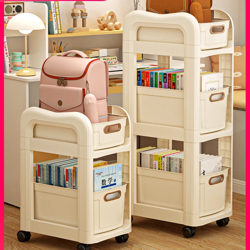 

School bag storage rack household movable trolley book storage artifact multi-layer table bag storage rack bookshelf