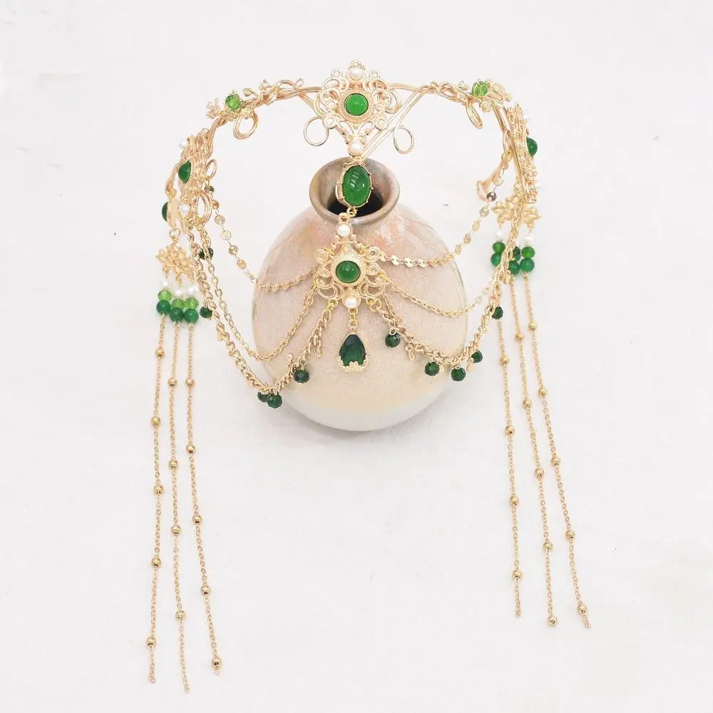

Temperament Tassel Purple Crystal Head Chain Crown Tiara Forehead Chain Alloy Opal Wedding Headband Women