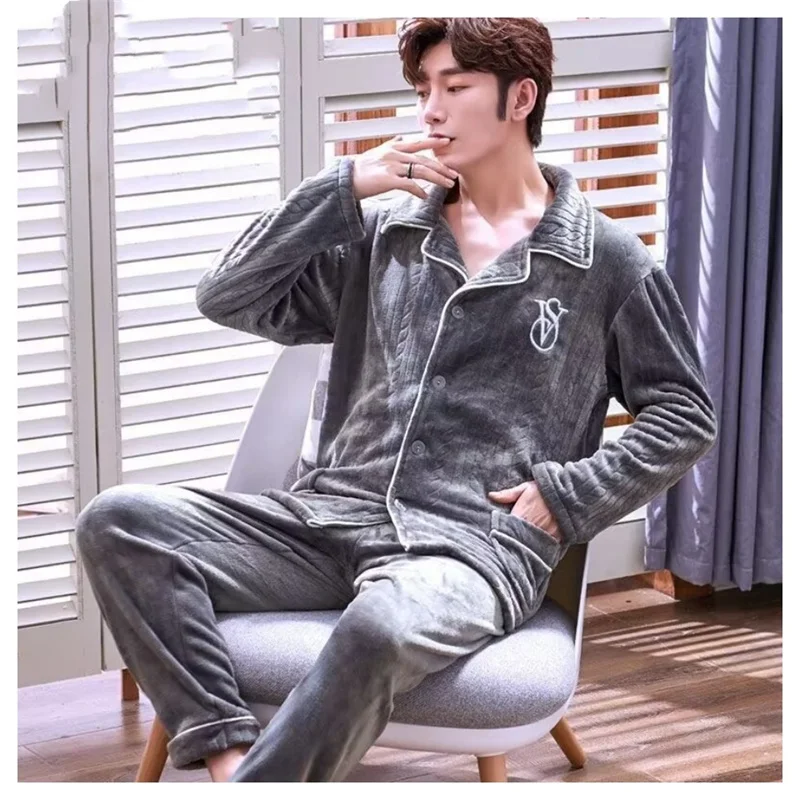 Man Cartoon Pajamas Set - Full Sleeve T-shirt and Long Pants - 2-Piece Set - Casual Winter Pyjama - Big Size Men Cozy Homewear