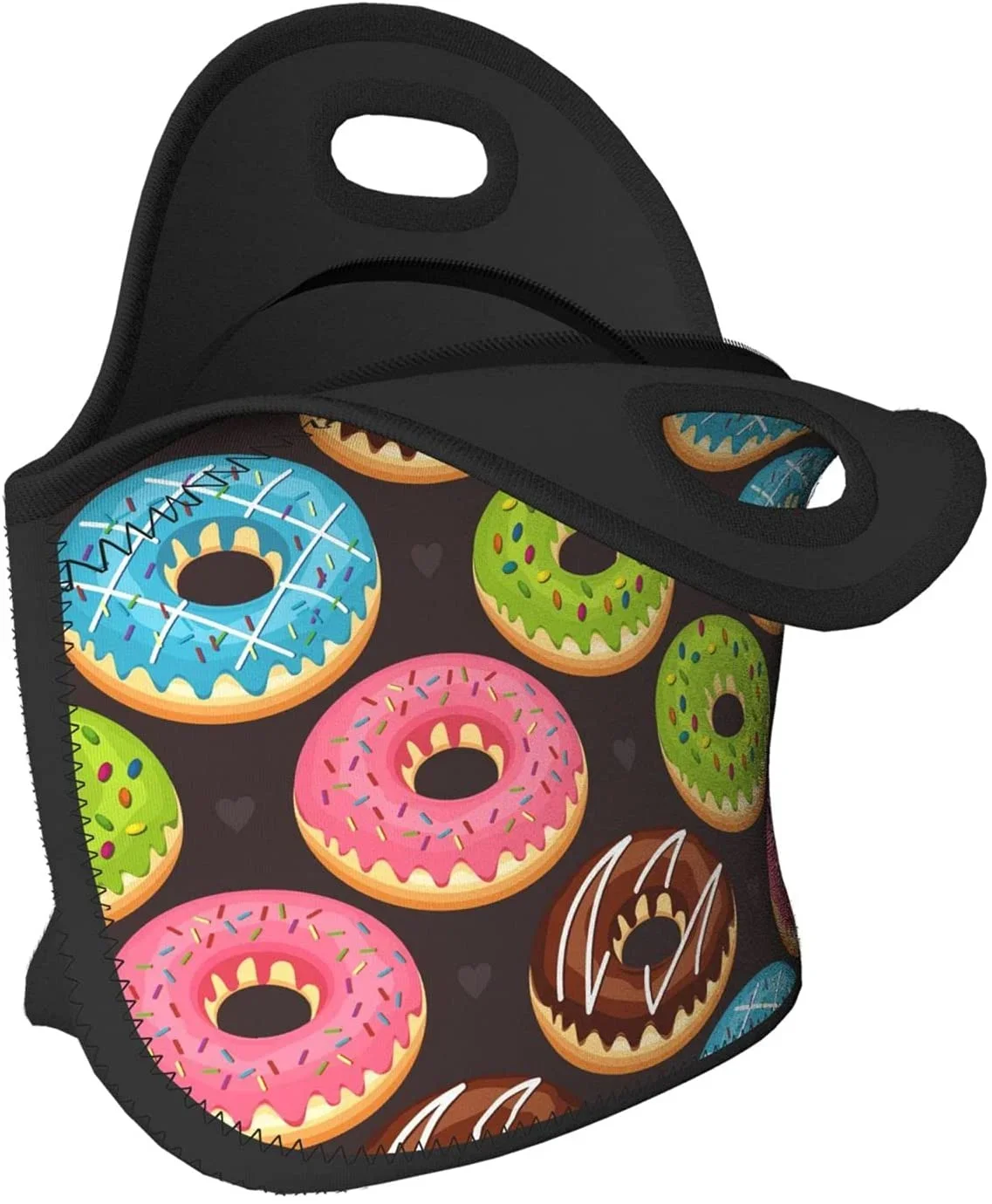 Donuts Neoprene Lunch Bag Boxs,Durable Thermal Tote  Organizer Cooler Bento s Lunchbox Handbag