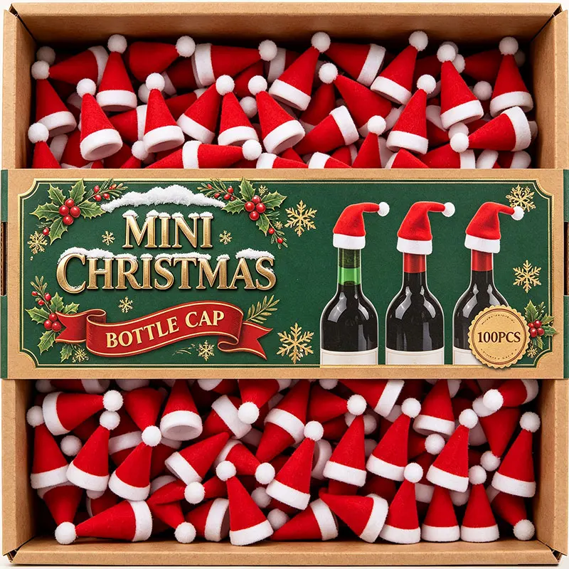 Christmas Red White Mini Santa Hat Wine Bottle Topper Covers Santa Hats Caps for Bottle Decor Xmas  Dinner Table Party Supplies