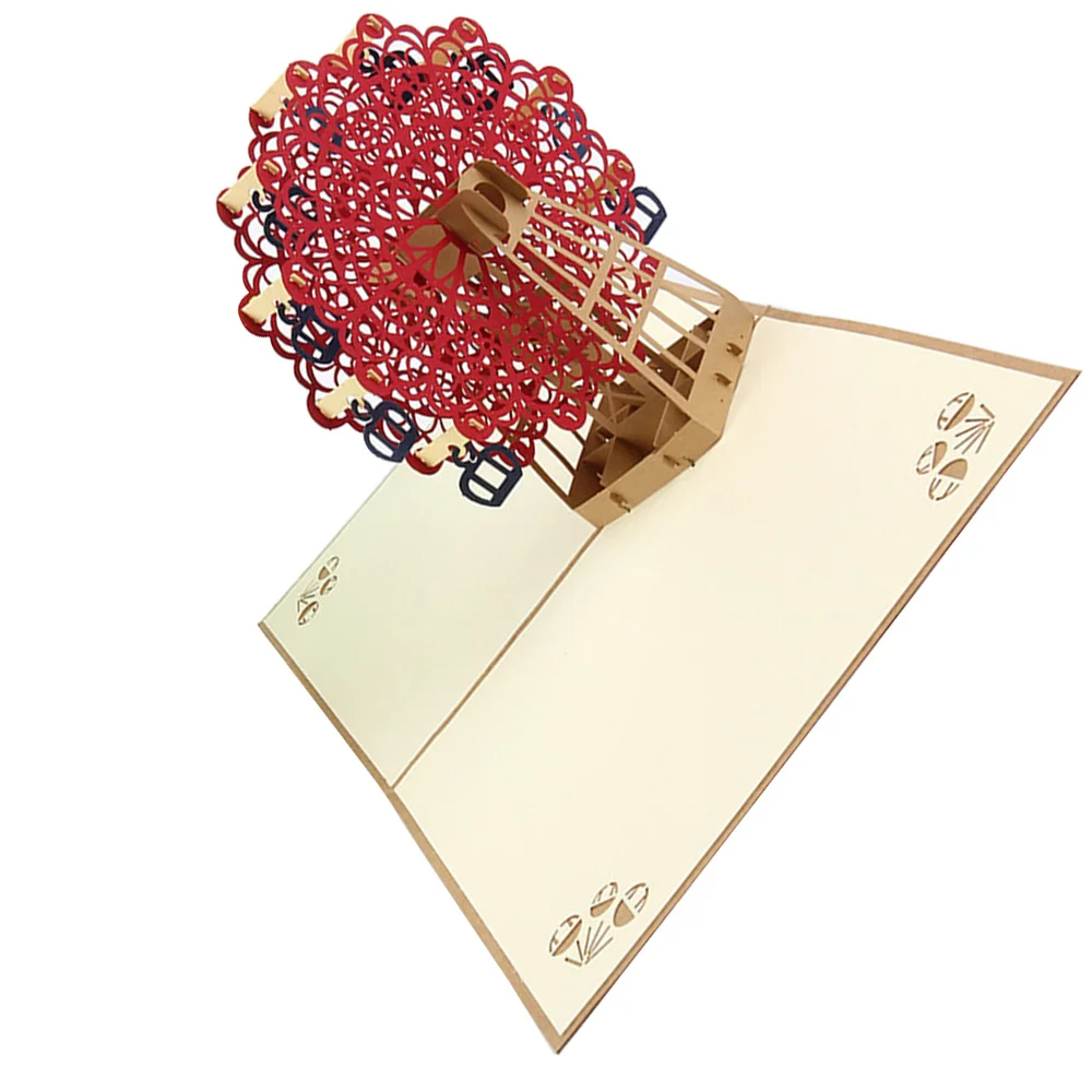 3D Greeting Card with Ferris Wheel Design 15x15cm Handmade Pop Up Structure Exquisite Craft for Sending Love and Best Wishes in