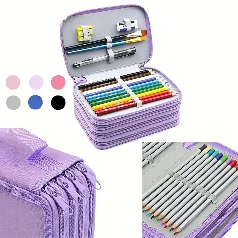 72 Holes 4 Layers Pencil Case Portable Large Capacity Multifunction Pencil Bag with Zipper Pocket Art School Stationery Supplies