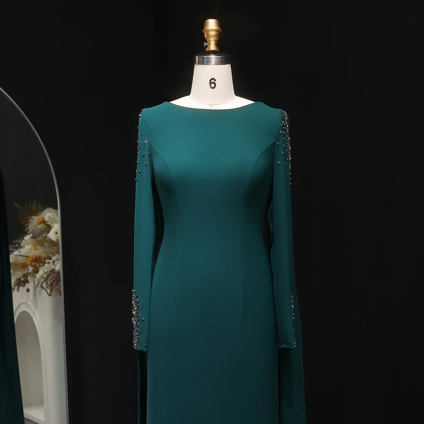 Sharon Said Elegante abito da sera verde con strascico a mantella maniche lunghe per le donne Abito da ballo formale per festa di nozze SF464 Personalizzato