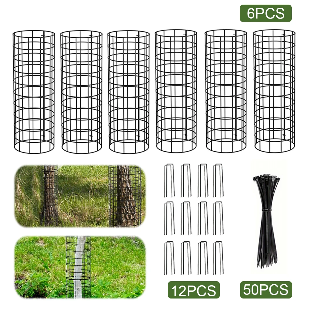 6 Pcs Tree Trunk Protector with Zip Ties & Garden Stakes Metal Plant Guard Protectors Garden Protection Tree Wrap Cage