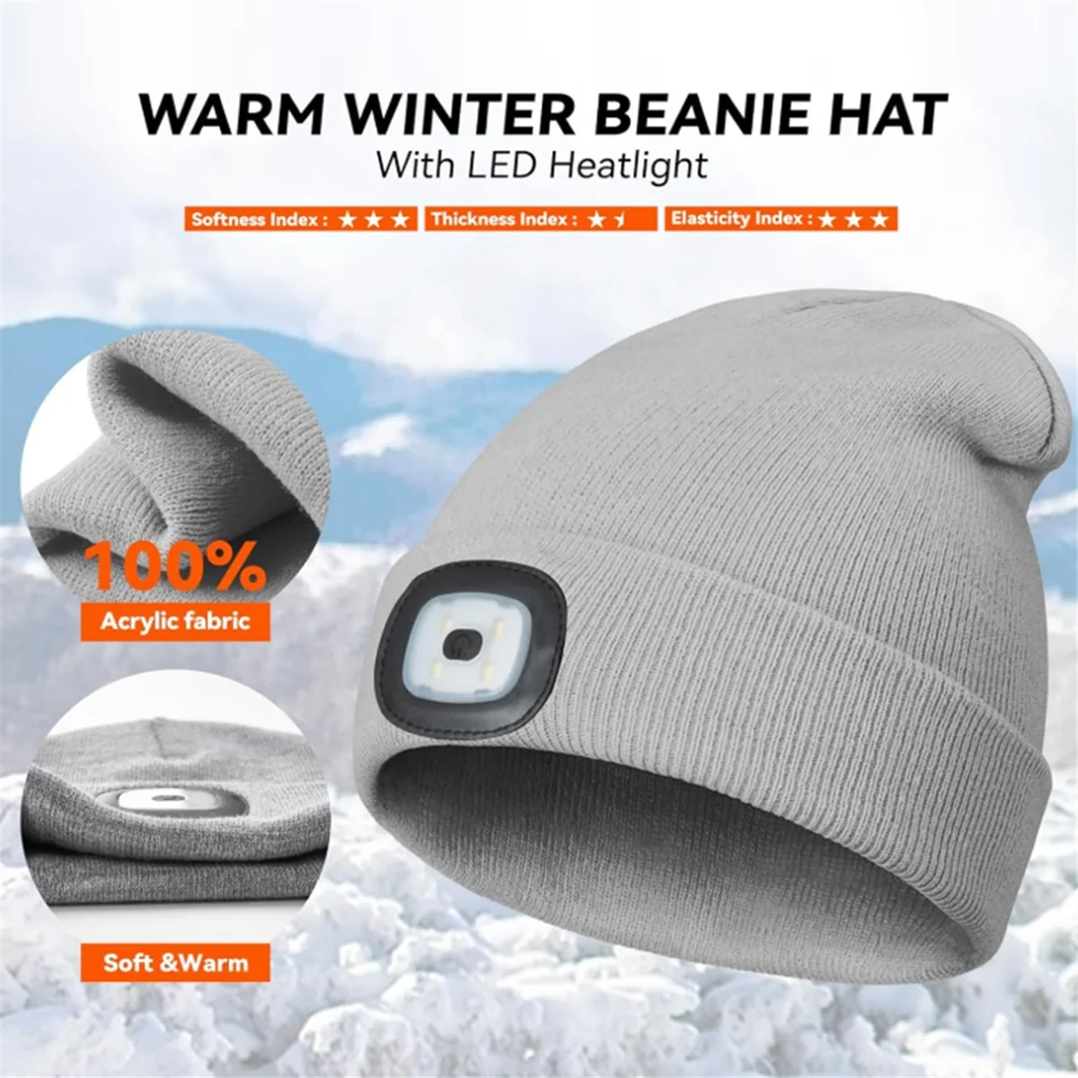 A27U chaud unisexe LED bonnet chapeau lumière USB Rechargeable hiver lampe de poche bonnet de noël avec lumière LED lampe frontale pour hommes C