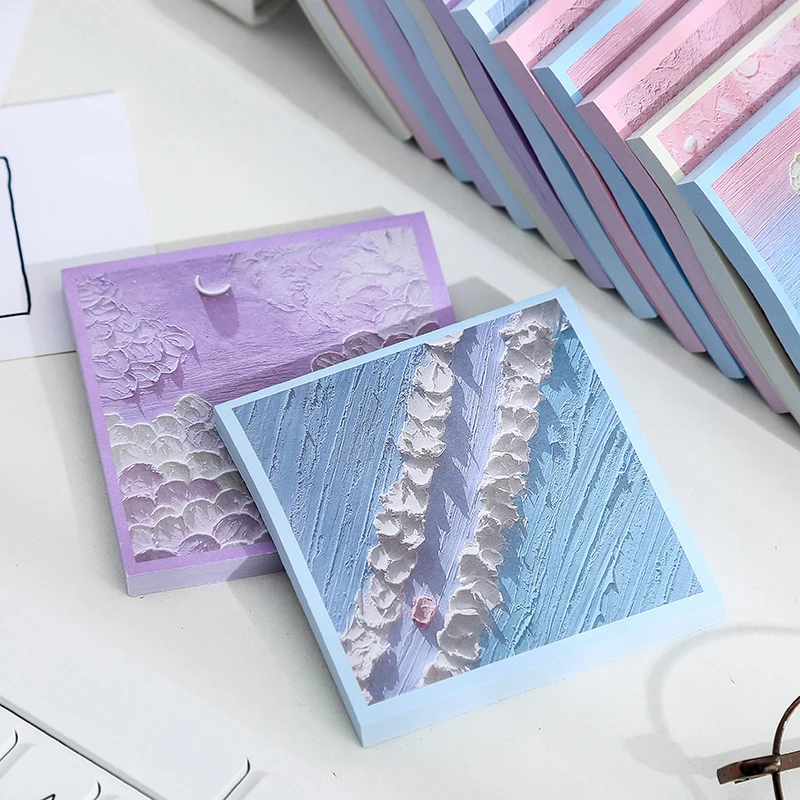 50/60 folhas pintura a óleo paisagem papel de escrita pegajoso bloco de notas mensagens avisos decorativos bloco de notas artigos de papelaria suprimentos