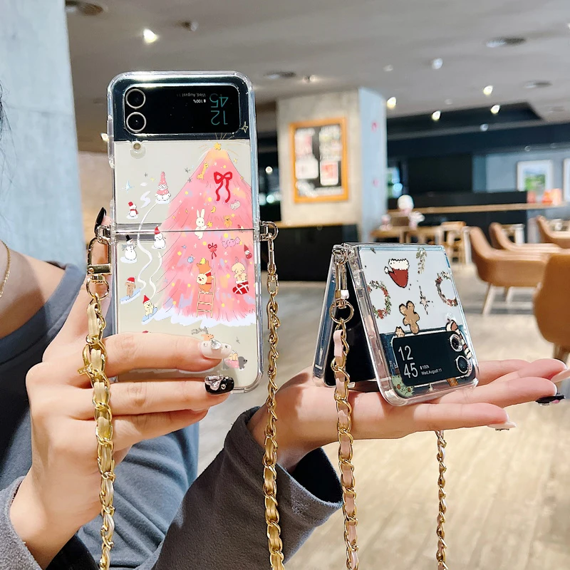 الكرتون عيد الميلاد Crossbody حبل القضية لسامسونج غالاكسي Z Flip 7 6 5 4 3 5G Flip7 FE Flip6 Flip5 واضح لينة الحبل غطاء الهاتف #4