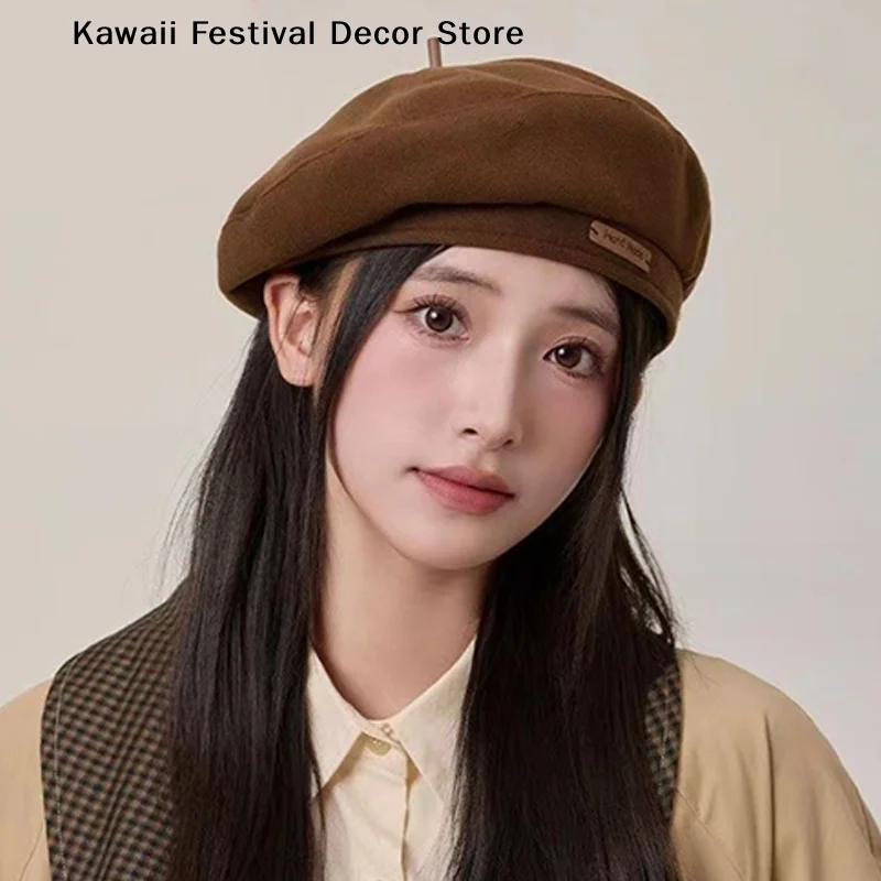 【K】1PC Autumn Winter New Sweet Cool Fashion Woolen Hats Retro Versatile Berets Cap Girls