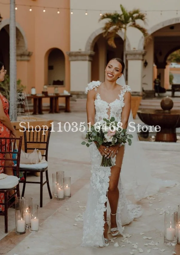 Elegant Wedding Dresses 2024 Luxury Sweetheart Bridal Gowns Halter Applique Sexy Side Split Formal Dresses Vestidos Para Muje