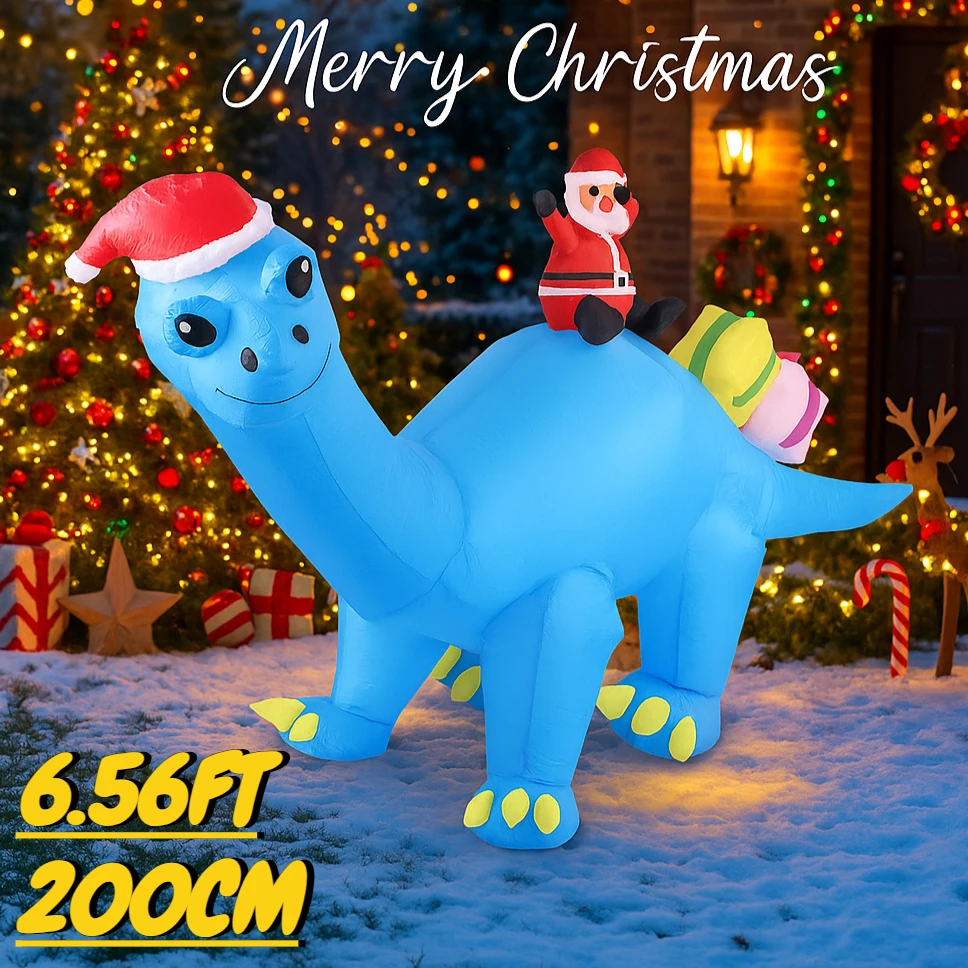 6.56FT لعبة قابلة للنفخ الأزرق ديناصور سانتا مع مصباح ليد عيد الميلاد ساحة الحديقة الطرف الديكور عيد الميلاد لوازم المنزل الحلي الهدايا #1