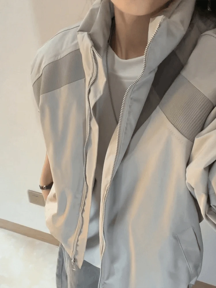 Roxo gola desconstruída retalhos ort jaet thiened algodão outono inverno quente haome casaco de fechamento com zíper