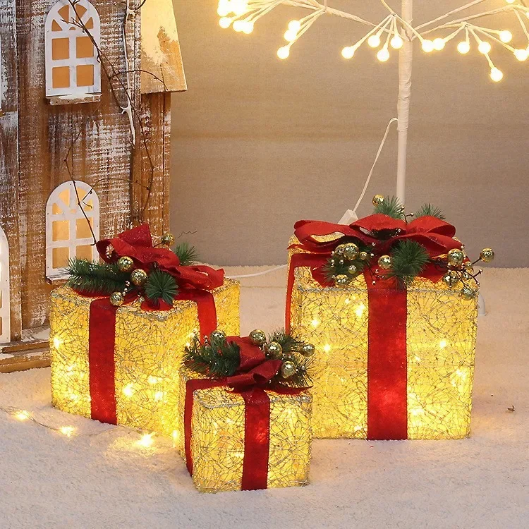 Christmas LED Glow Gift Bag Gift Box Scene Stacks Christmas Gift Decorative Ornaments Xmas Gift Holders Christmas Gift