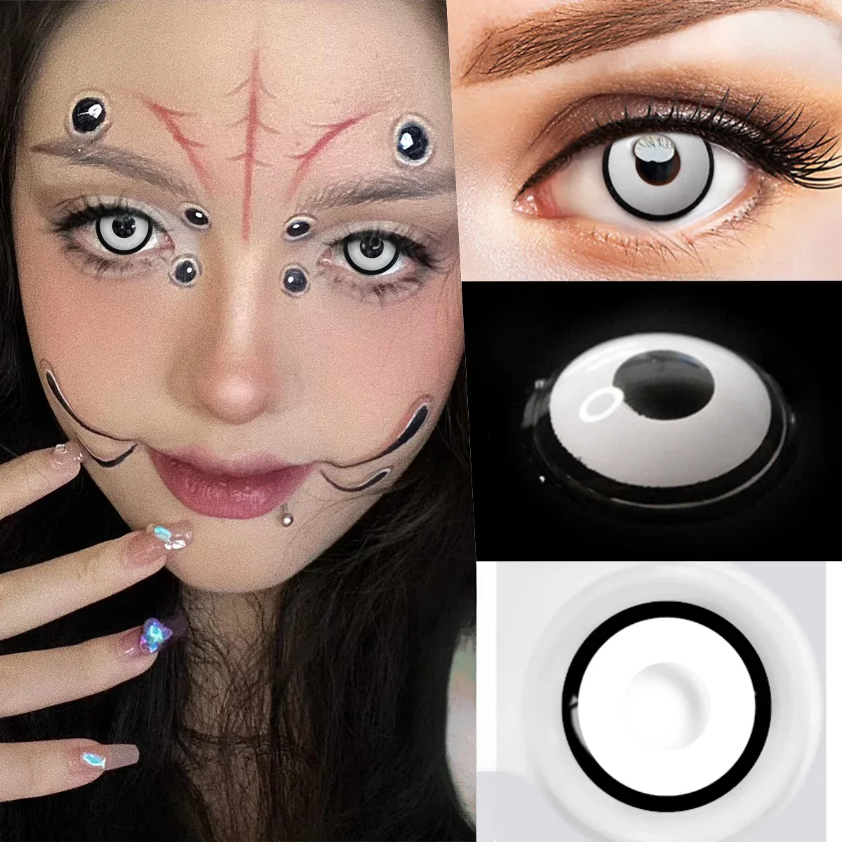 Lalens Weiße Blind-Block Farbige Kontaktlinsen Halbjährliche Weiche Linsen für Anime Cosplay Schwarze Cos-Kontaktlinsen für Coser Augen-Make-up – Detail 3