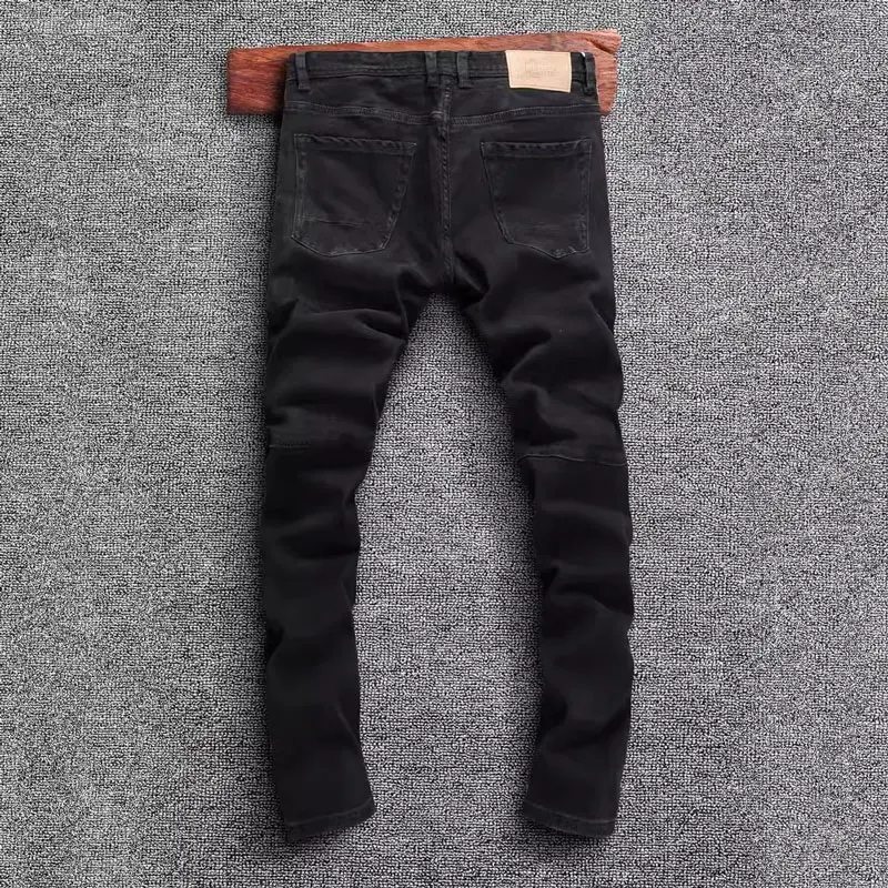 Fashion Vintage Men Jeans Black Stretch Slim Fit Spliced Designer Jeans Men Korean Style Casual Denim Pants Hip Hop Trousers