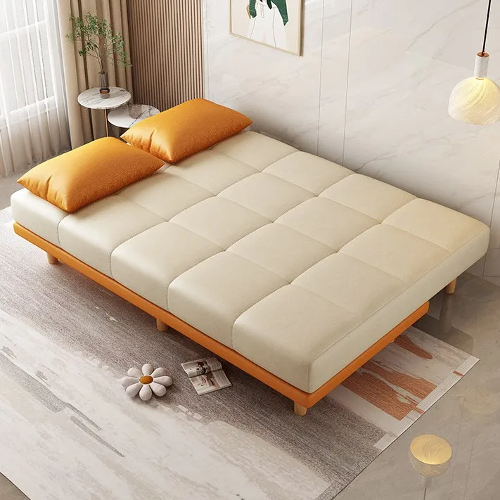 Modern Nordic Soft Foldable Fabric Sofa Bed with Wood Frame Multifunctional for Living Room Rental