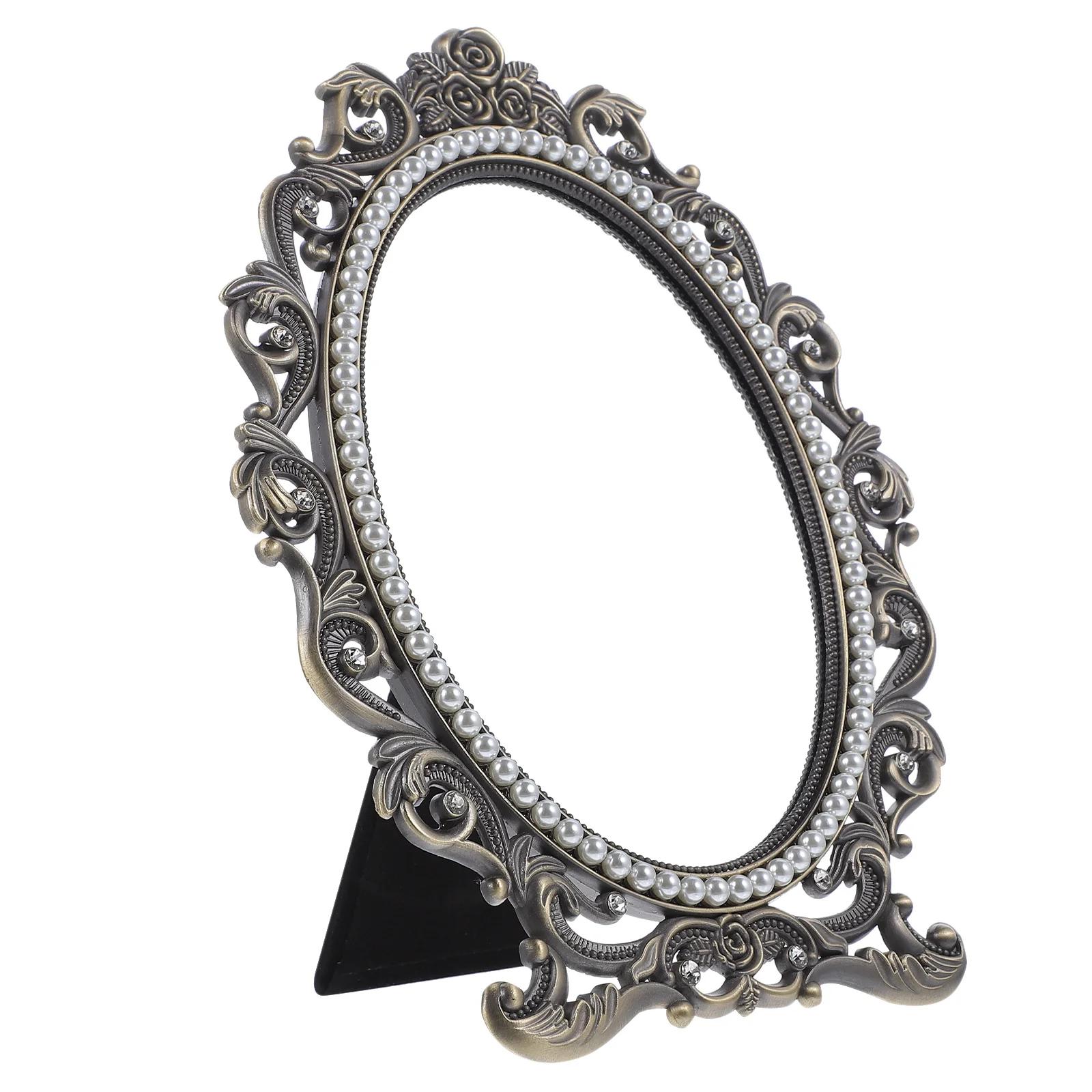 Retro Pearl Makeup Mirror with Elegant Standing Design Stable Base for Bedroom Desktop Use Tabletop Vanity Mirror