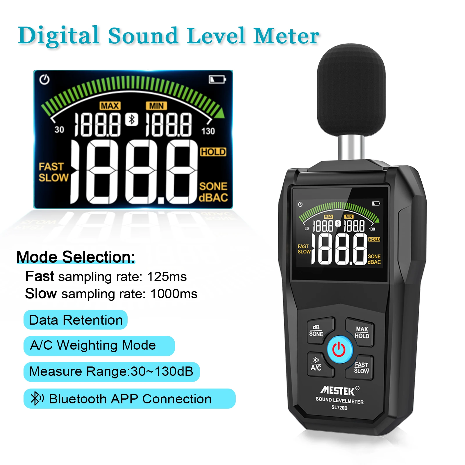 Digital Sound Level Meter 30~130dB Max/Min Professional Sonometer Noise Tester  Noise Decibel Measuring Meter with Bluetooth APP