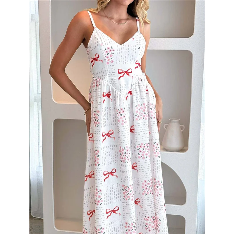 A83F-Vestido largo de verano para mujer, sin mangas, floral, ahumado, boho, playa, vestido largo