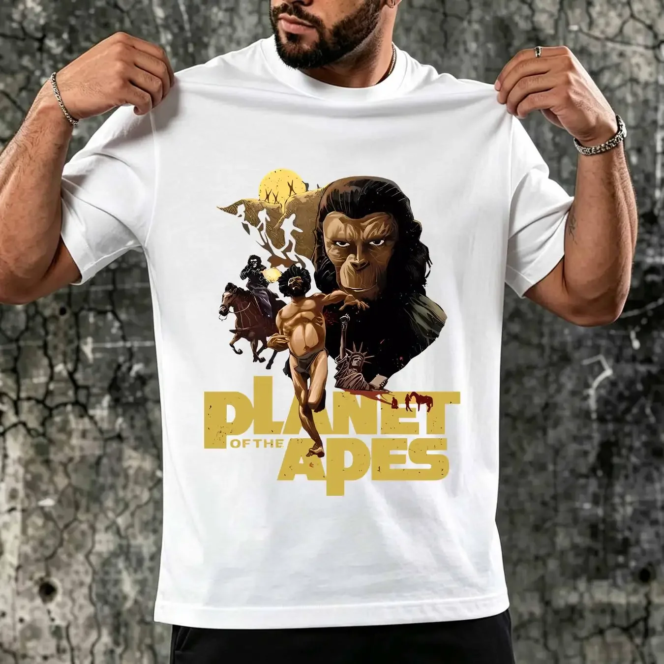 washed T Shirt Planet of The Apes Movie Logo Men's Royal Blue Size S 3XL vintage Washed Top For Everyday Wear Comfortable Soft - view 4