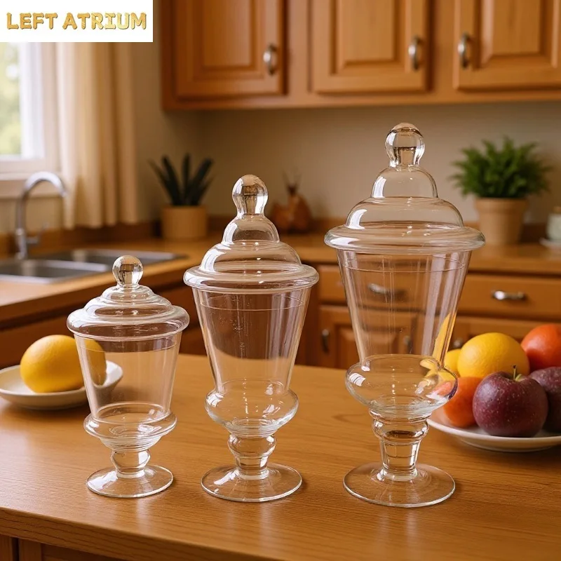 Simple High Footed Glass Candy Jar Storage Bottle Ornaments Transparent Glass Jar Storage Tank Wedding Decoration Flower Vase