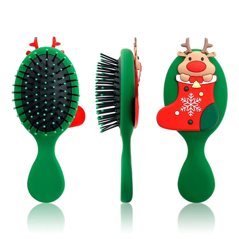 Christmas Reindeer-Themed 3D Cartoon Air-Cushion Hairbrush Scalp Massage Compact Portable Styling Tool Perfect Christmas Gift
