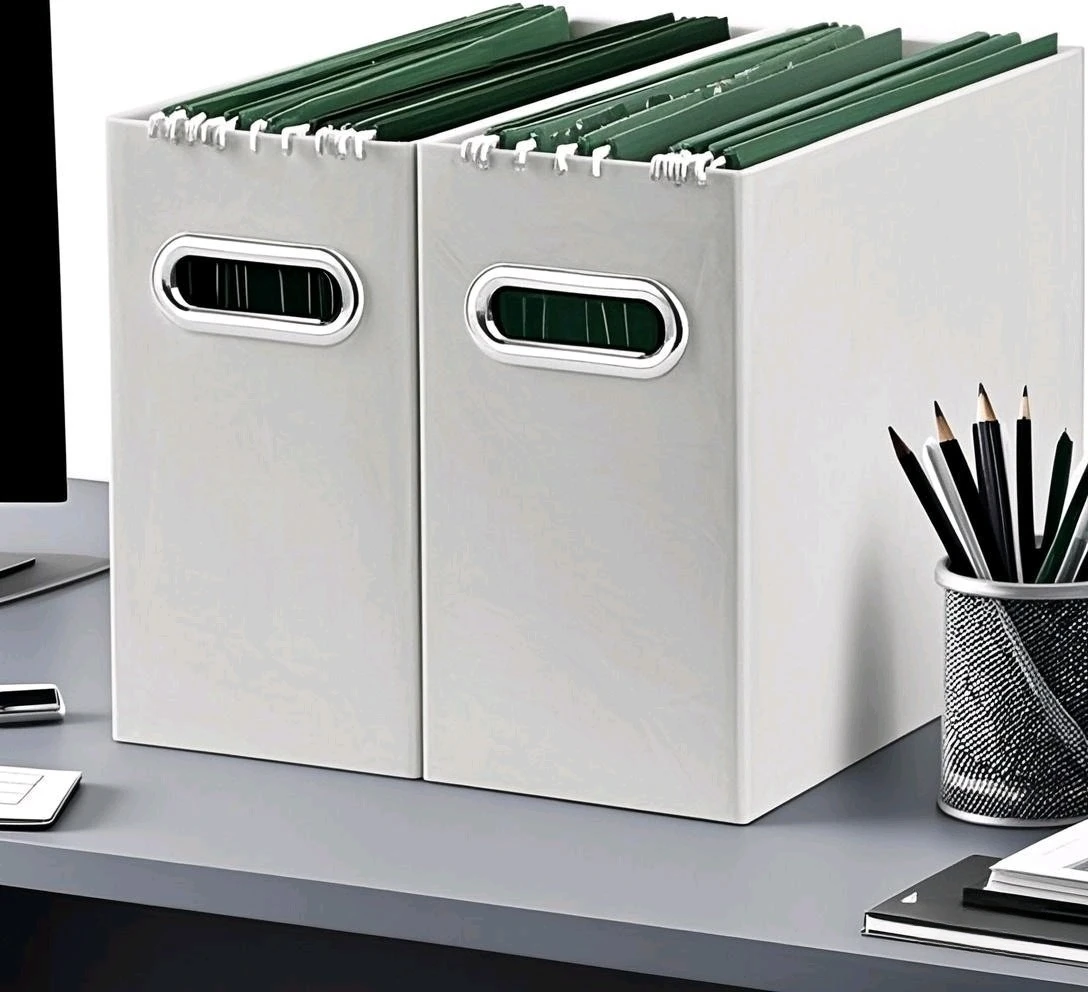 Makeasy File Organizer Storage Box Cardboard File Folder Organizer Collapsible File Box for Hanging File Folders Box With Handle