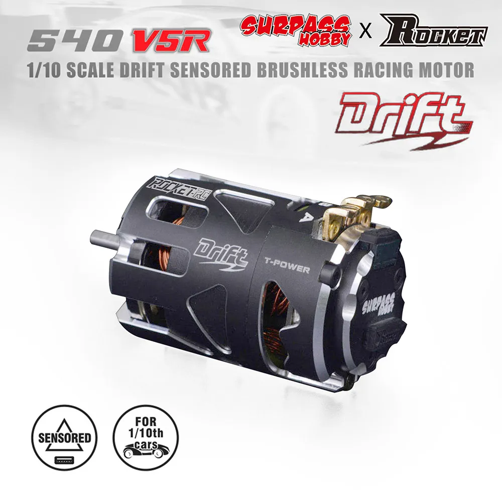 ROCKET 540-V5R 2-Pole Sensored Brushless Motor High Torque Smooth Power Output for 1/10 1/12 RC On-Road Racing Car Upgrade
