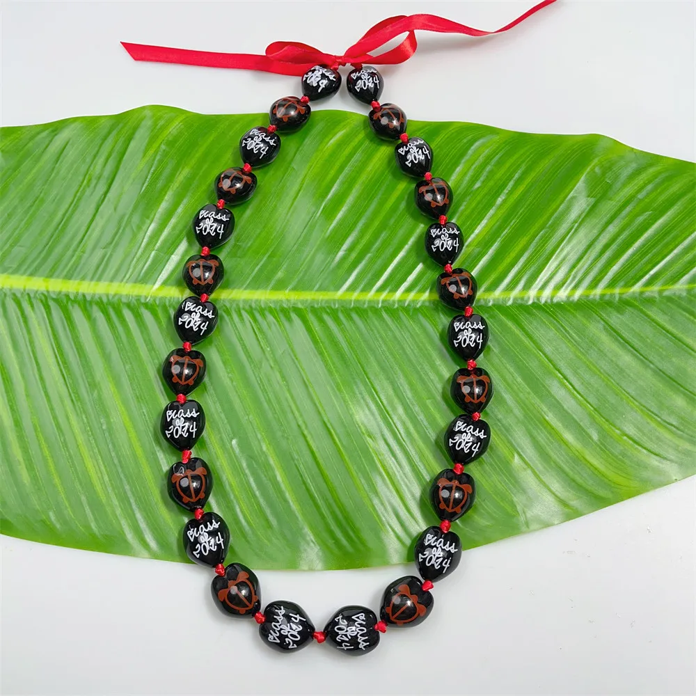 5pcs/lot Class of 2024 Graduation Leis Acrylic Hawaiian Kukui Nut Lei with with Painted Honu Turtle Necklace Free Shipping