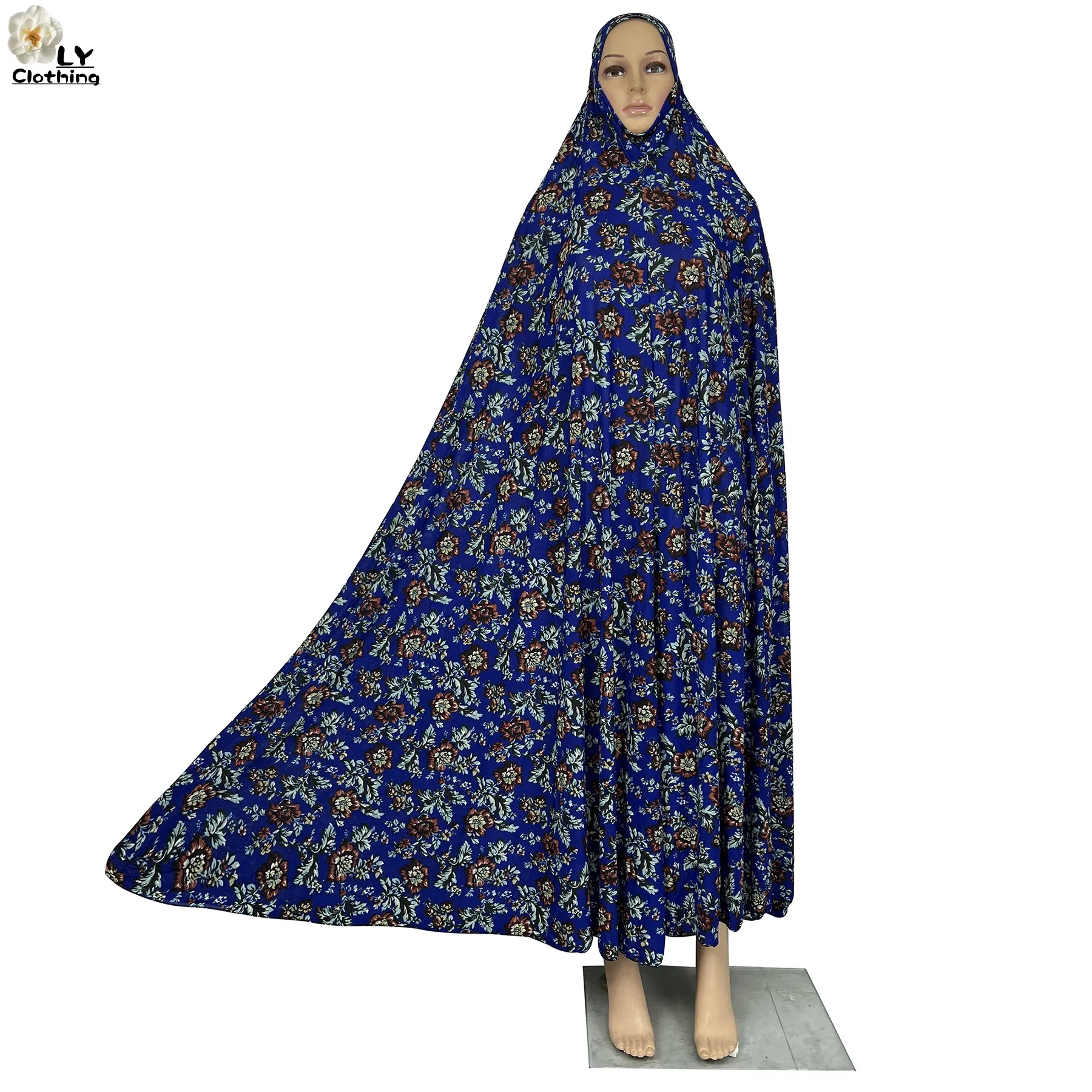 Muslim Ramadan Womens Hooded Abaya Kaftan Femme Dress With Hijab Floral Prints Dubai Saudi Robe Turkey-African Prayer Garment