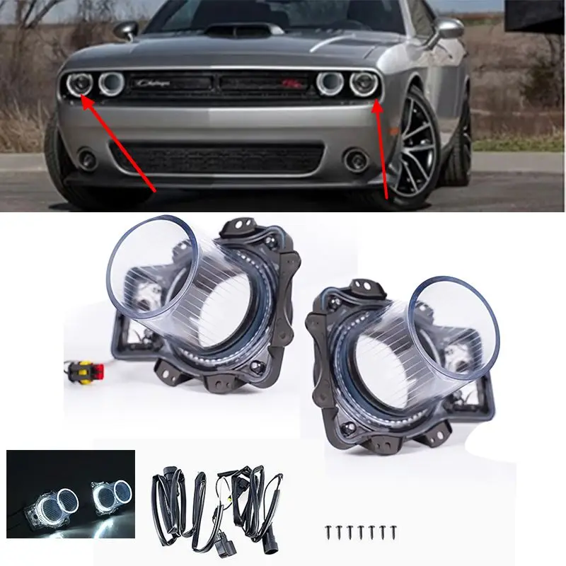 

1Pair Left And Right White/Red LED Headlamps Air Inserts Assembly For 2015-2020 Dodge Challenger
