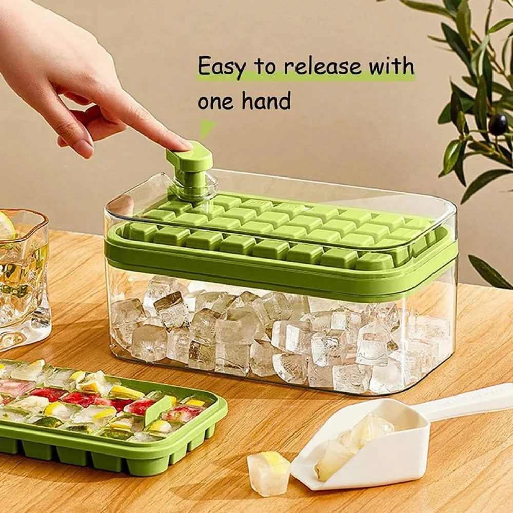32Grids Silicone Mold Ice Cube Tray with Lid Shovel Storage Box Ice Cube Mold Press Ice Tray Bucket Remove With One Click Ice