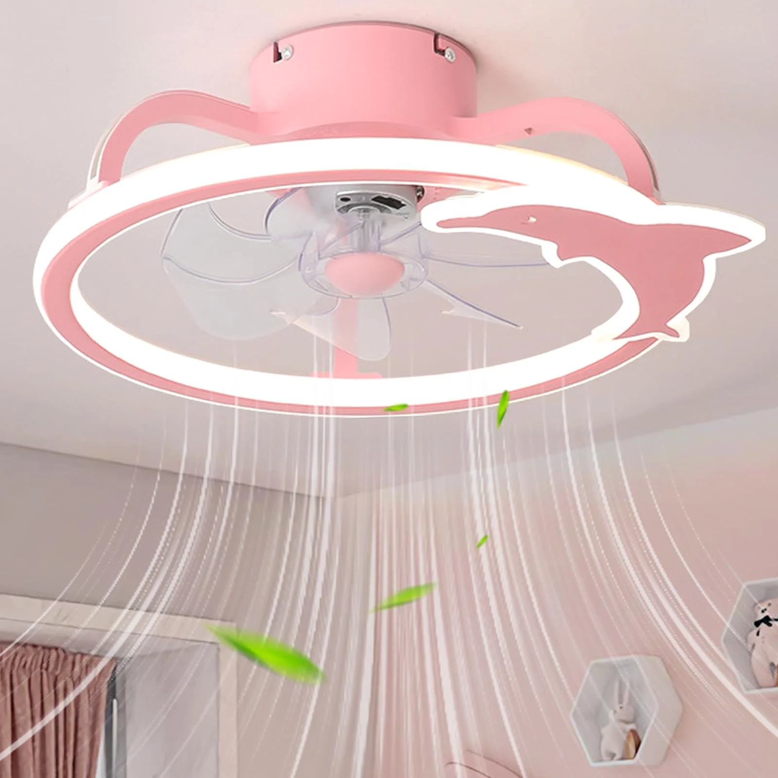 

Ceiling Fans with Lights and Remote Control Silent LED Dimmable Chandelier Reversible 6 Speed Timer for Children's Bedroom Pink