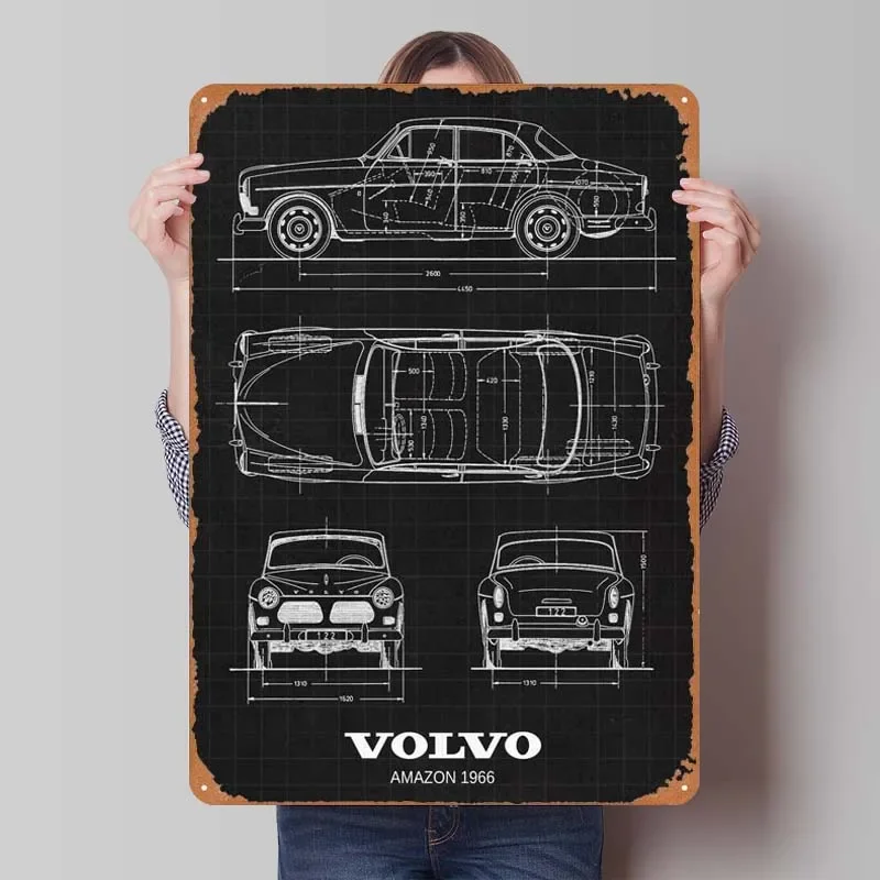 Volvo Amazon 1966 Car Metal Sign Poster Wall Decor Living Room Decor Aesthetics Gaming Room Decoration Decoration for Home Retro