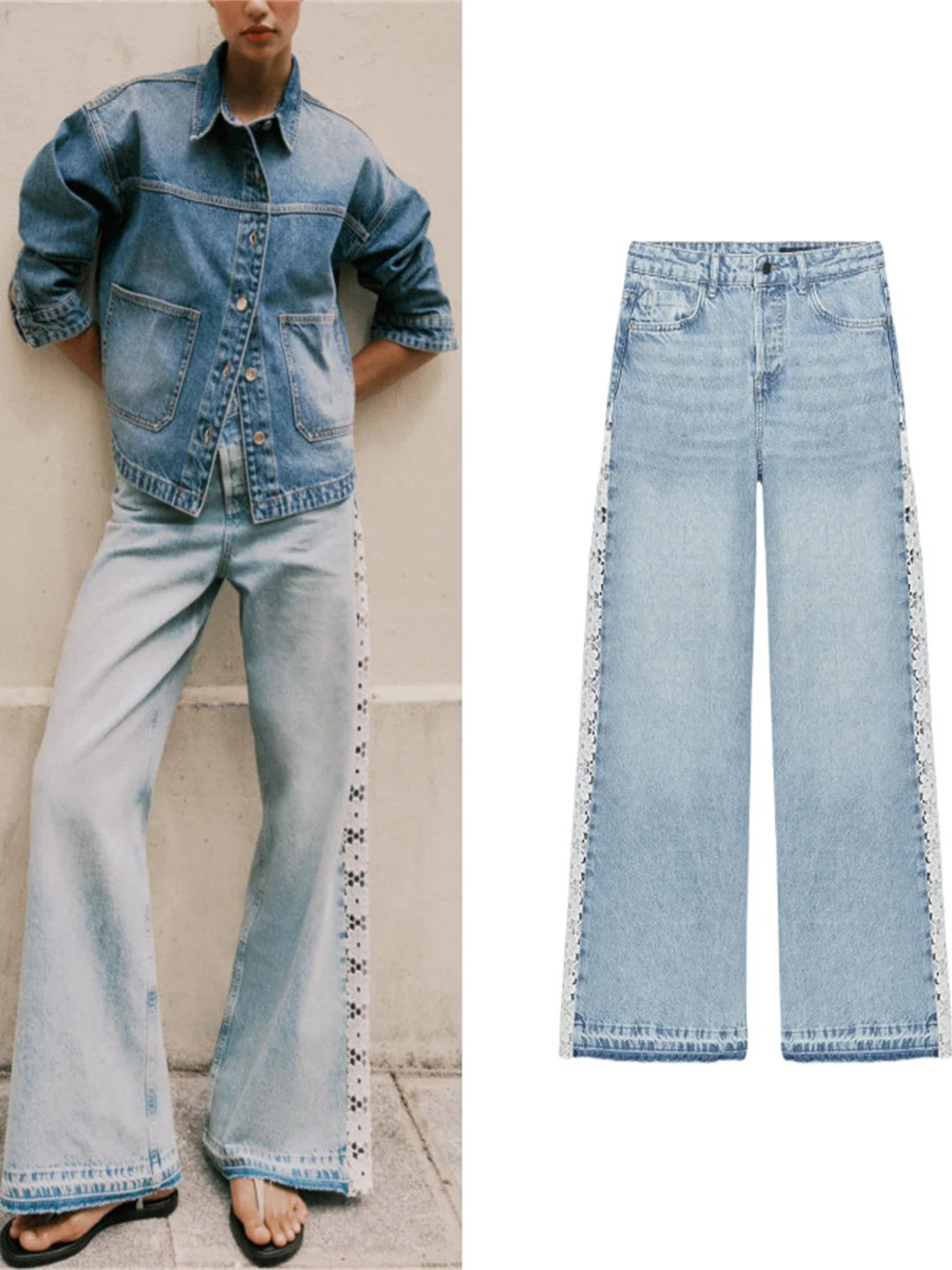 

Широкие джинсы с высокой талией, женские осенние новые джинсы с вышивкой по бокам и крючками, повседневная прямая посадка