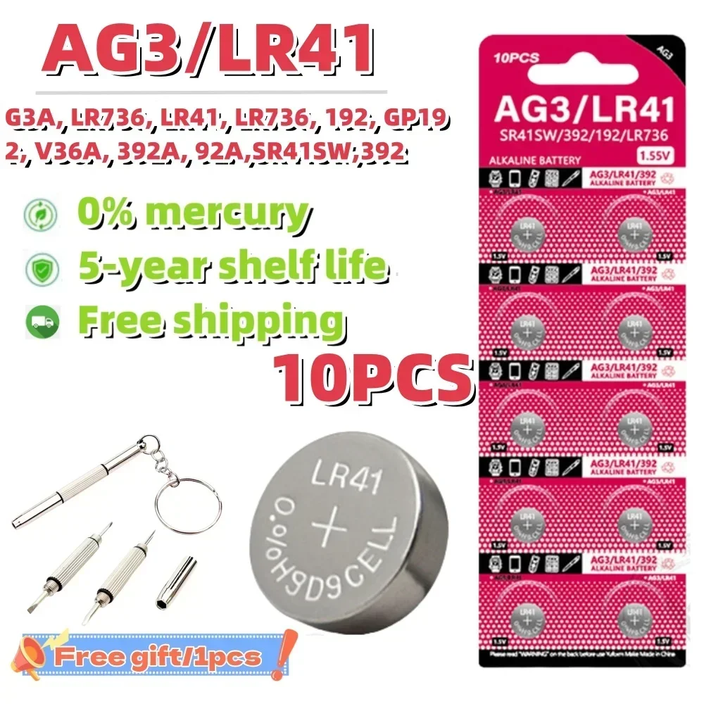 10Pcs High Capacity LR41 Alkaline Batteries AG3 L736 392 384 192 Premium 1.5V Button Coin Cell Batteries for Medical devices