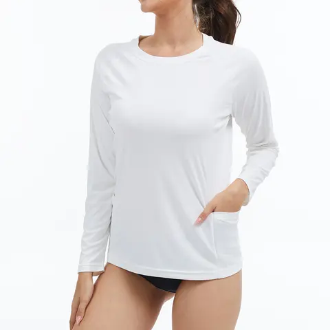 여름 여성용 속건성 UPF 50+ 포켓 티셔츠, 긴 소매 수영 티셔츠 비치 아웃도어 스포츠용 풀오버 탑 여름 여성용 속건성 UPF 50+ 포켓 티셔츠, 긴 소매 수영 티셔츠 비치 아웃도어 스포츠용 풀오버 탑