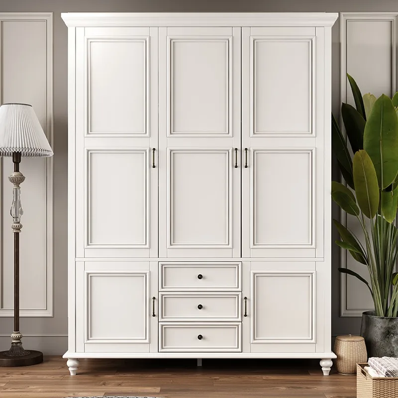 

American pastoral modern antique white two-door 3-door wardrobe solid wood bedroom furniture wardrobe locker