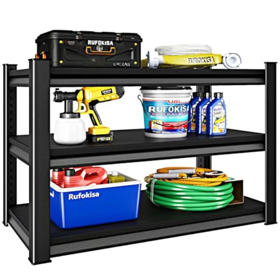 

40" W 3-Tier Garage Shelving Heavy Duty, 1500LBS Loads Garage Storage Shelves, Metal Shelving Units and Storage Racks, Industri