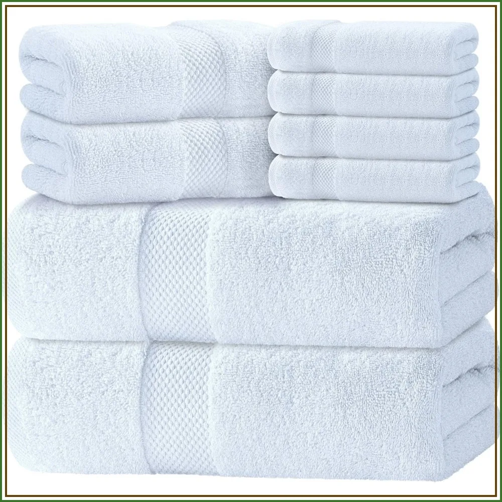 Luxury 8-Piece White Turkish Cotton Towel Set - 700 GSM, Highly Absorbent, Quick-Dry for Bathroom