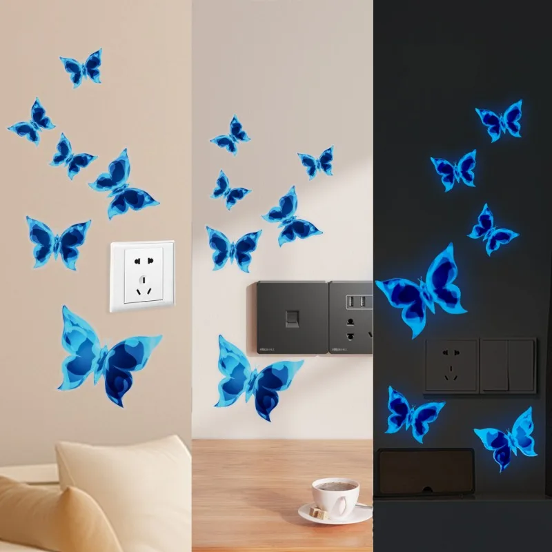 New Blue Glow-in-the-dark Butterfly Wall Stickers Room Decoration Accessories Cartoon Sticker for Anniversaries Birthdays Paster