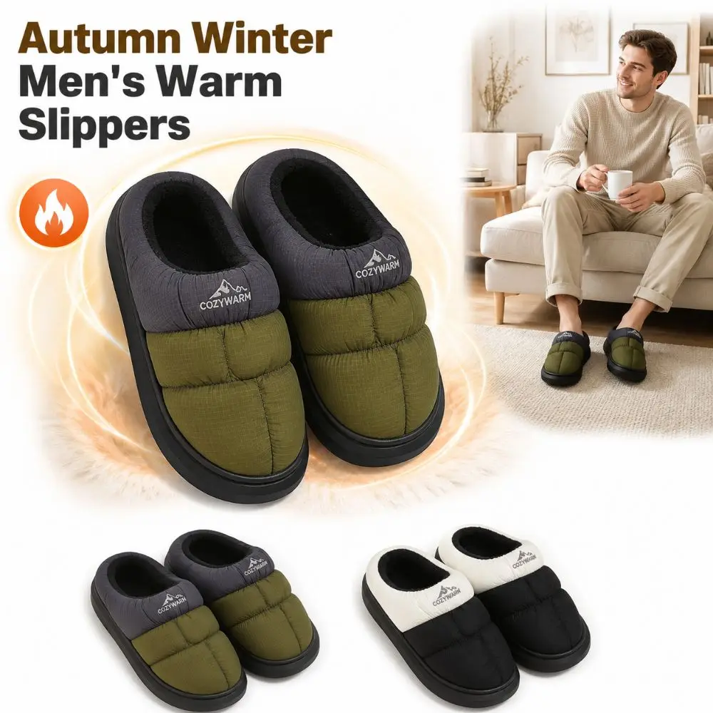 Casual Warm Men's Cotton Slippers Thickened Fleece-lined Indoor Slippers Comfort Platform Slip On Home Shoes Autumn Winter