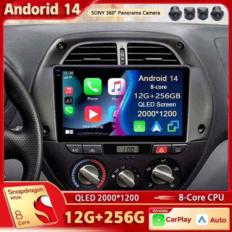 Android 14 For Toyota RAV4 2 CA20 CA20W XA20 2000-2003 2K QLED Stereo Car Radio Multimedia Video Player GPS AI Voice CarPlay 4G