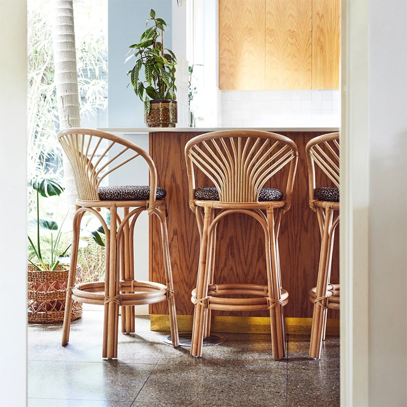 

Rattan high bar chair simple bar chair simple rattan backrest retro retro ins rattan chair