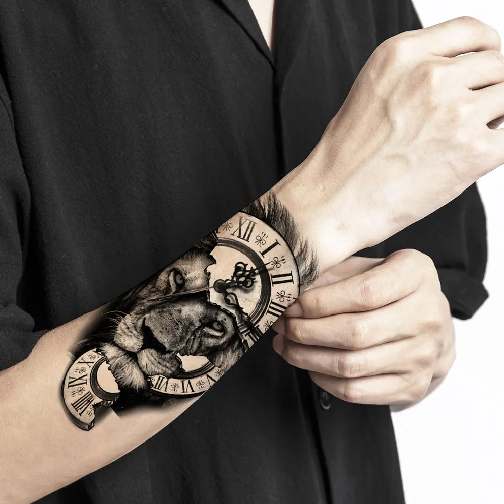 5Pcs Animal Pattern Tattoo Stickers Half Arm Water Transfer Stickers Wolf Tiger Lion Temporary Tattoos Body Decals