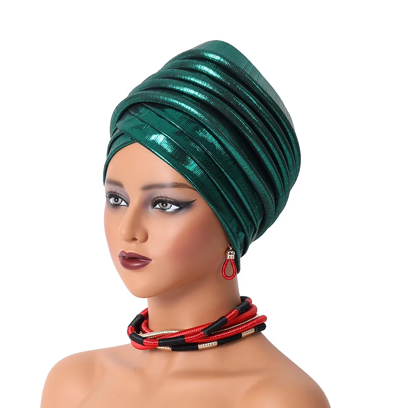 2024 New African Women Auto Gele Headtie Aso Oke Turban Cap Nigeria Female Head Wraps Already Made Muslim Hijab Party Headpiece