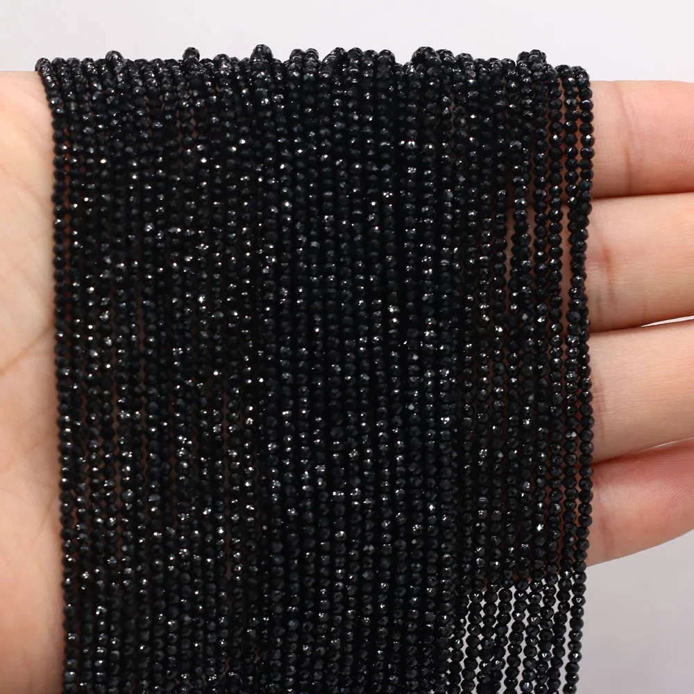

2mm Black Natural Semi-Precious Stone Spinel Loose Bead for Women Jewelry Making DIY Women Bracelet Necklace Accessories 38cm
