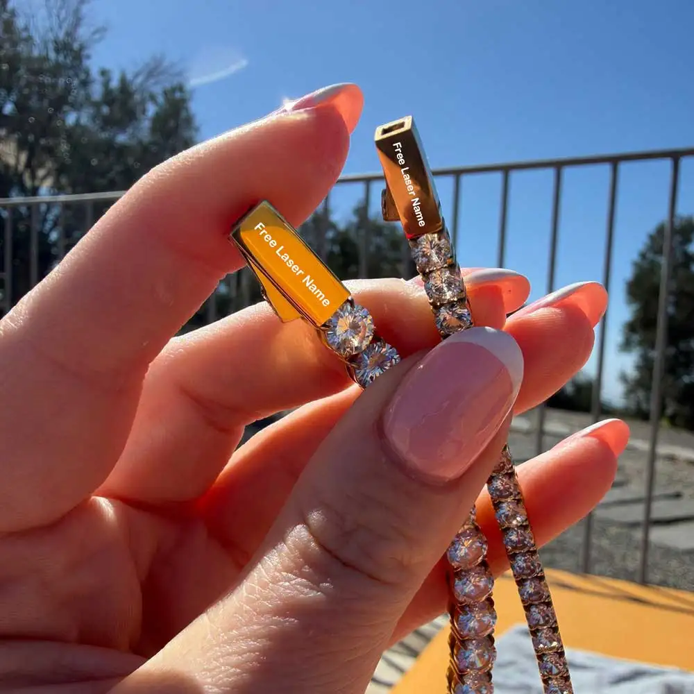 

NUOYA Hip Hop Jewelry 3/4/5MM Width Tennis Chain 18K Gold Plated Stainless Steel Iced Out Diamond Tennis Bracelet Wholesale