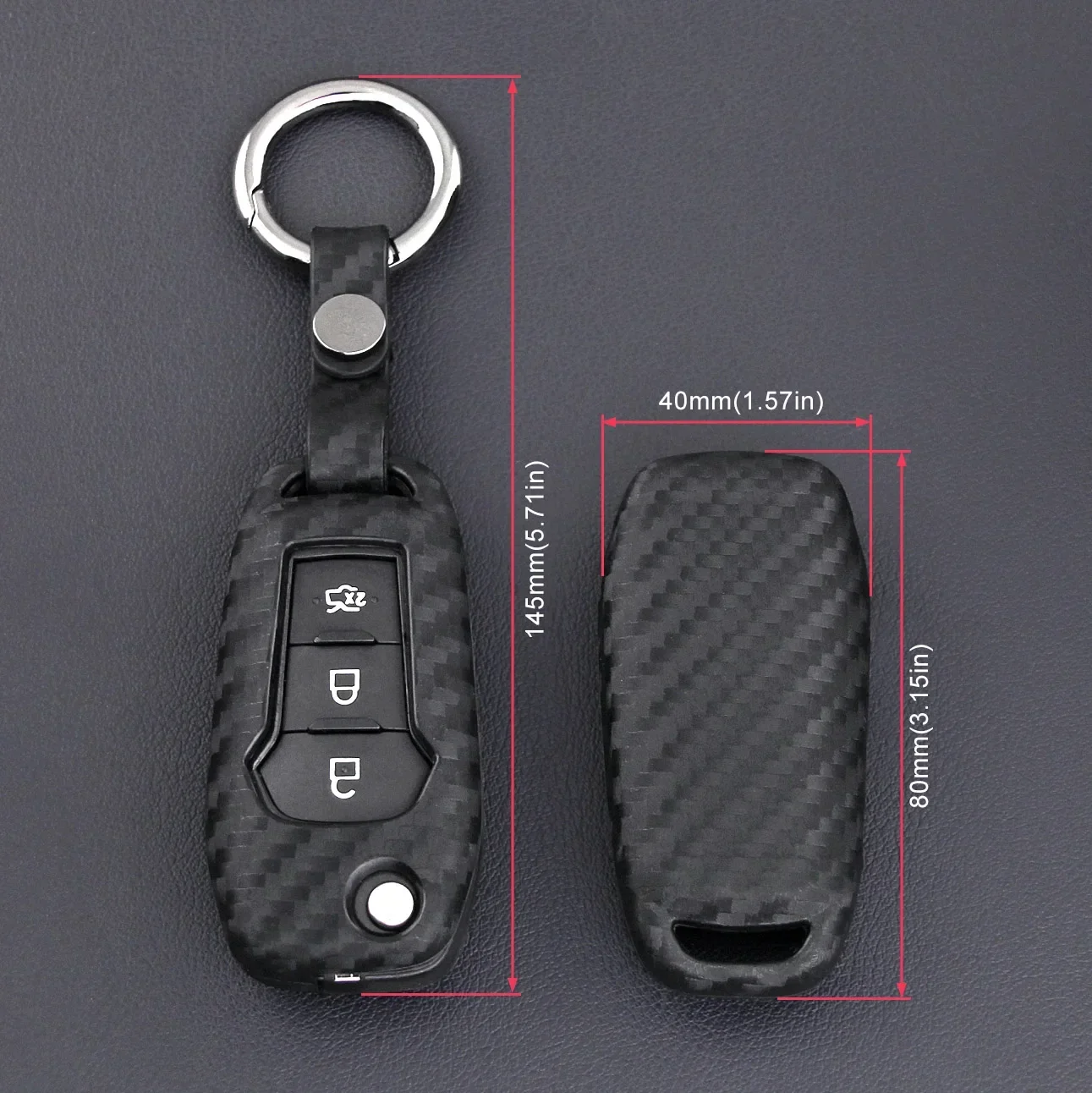 Flip Car Key Fob Cover Case Chain For Ford Ecosport F150 F250 F350 F450 XLT Ranger XL Maverick Everest Carbon Fiber Look view 4
