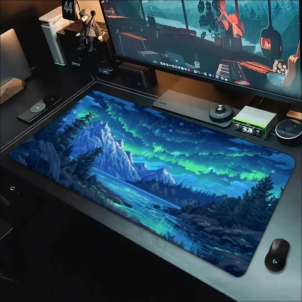 Aurora Borealis Mountain Nightscape Large Mouse Pad Non Slip Rubber Desk Mat for Laptop Keyboard Gaming and Daily Desktop Use